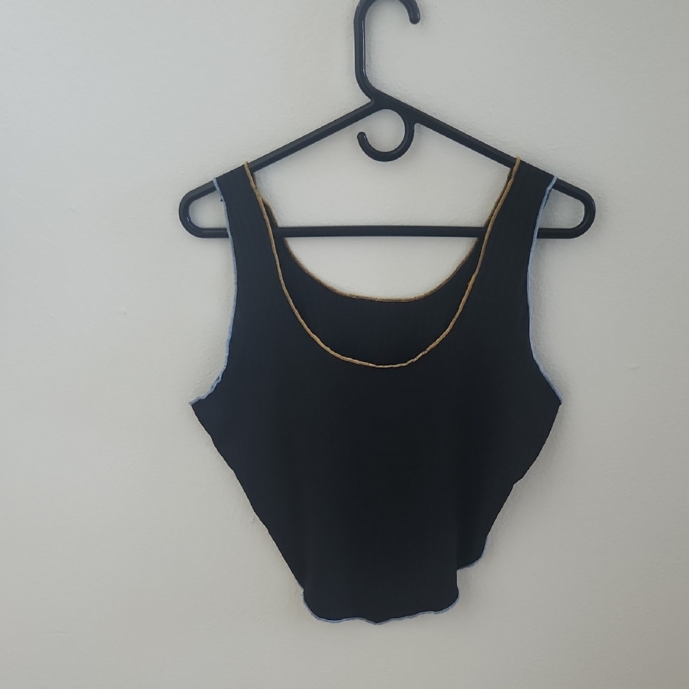 SHEIN Black Tank Top with Gold And Blue Trip